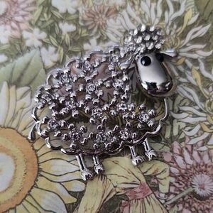 Whimsical Silver Sheep Pin